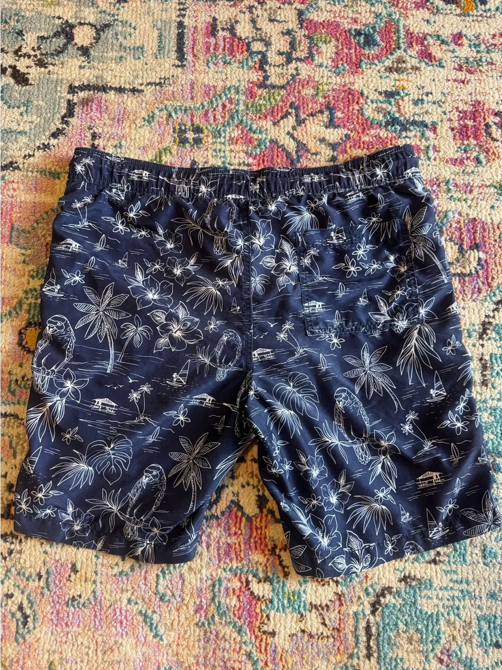 Goodfellow & Co Men’s Navy Blue Tropical Patterned 8” Board Shorts Swim Trunks
